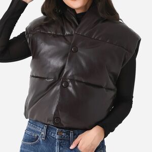 A.L.C. Willow Vegan Leather, Chocolate/Plum, Cropped, Puffer Vest size XS